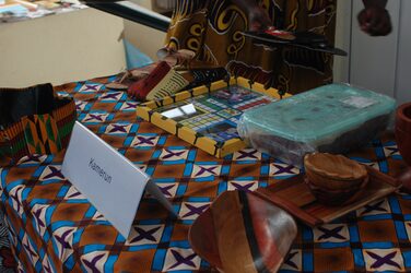 Cultural stand Cameroon: Traditionally decorated table