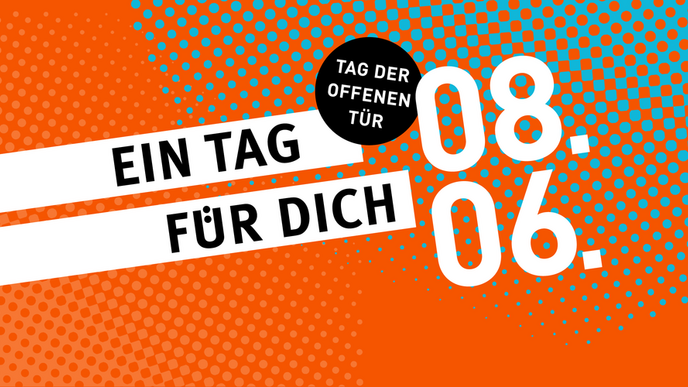 This graphic contains text on an orange background with the following information: Open Day. A day for you. June 8th.