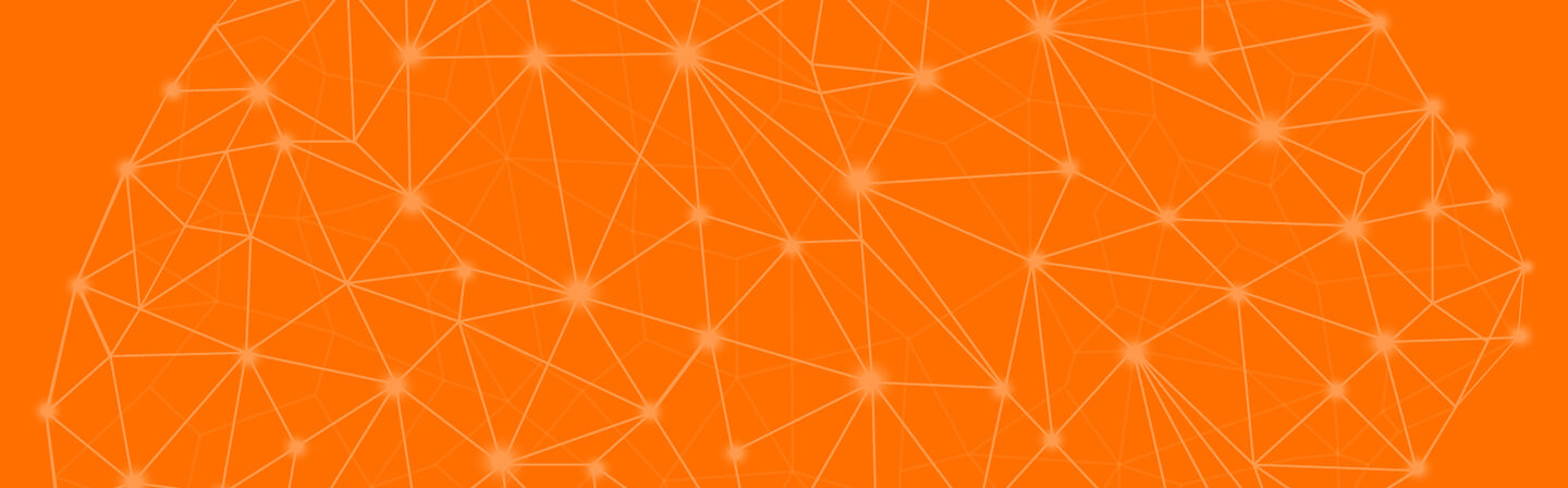 A graphic of an orange brain built like a network. __ A graphic of an orange brain built like a network.