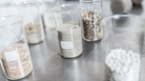Concrete additives in test tubes in the concrete laboratory of the Faculty of Architecture<br>Architecture