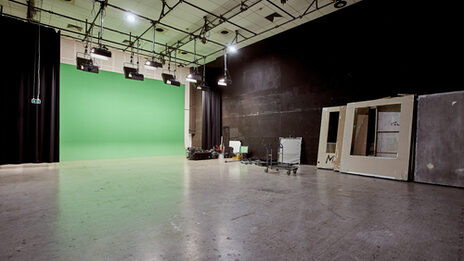 Room shot of the film studio with a view of the green screen. __ Room shot of the film studio with a view of the green screen.