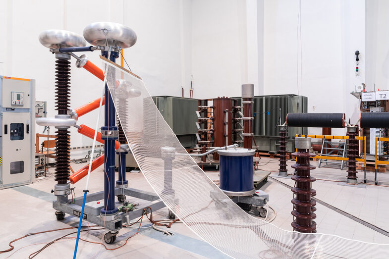 Photograph of the high-voltage laboratory with a wide range of laboratory equipment. __