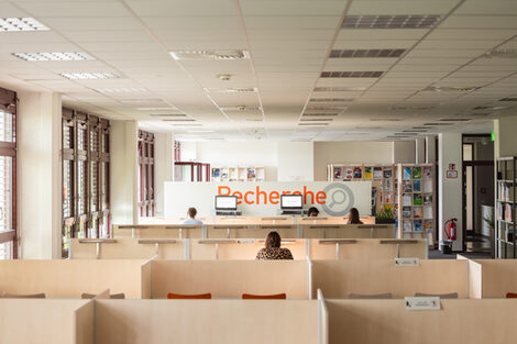 Photo of students studying in the library's reading room.