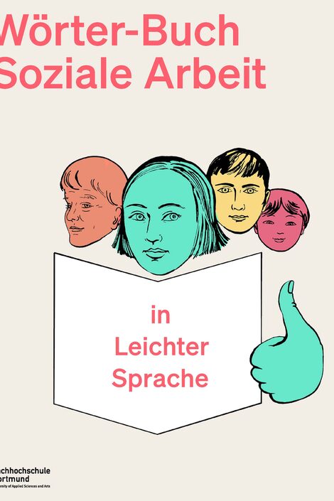 Cover of the Dictionary of Social Work in Plain Language, showing drawn heads in different colors.