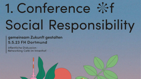 A poster for the conference shows an illustration of the Dortmund skyline with sustainability symbols.
